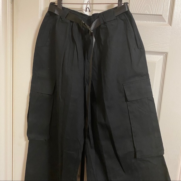 High Waist Black Overalls with Belt - Picture 2 of 4